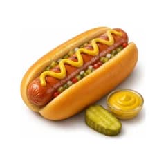Hot dog em render 3D, fundo branco